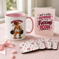 Astrid gym girl gift set for her: Muscle Mommy mug, Hearts & Sparkles coasters and F*cking Icon card