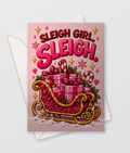 Sleigh Girl Sleigh Card, funny pink gym girl Christmas card, A6 with envelope