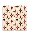 Starburst coaster set, pack of 4 retro red, black and gold coasters, gift for her