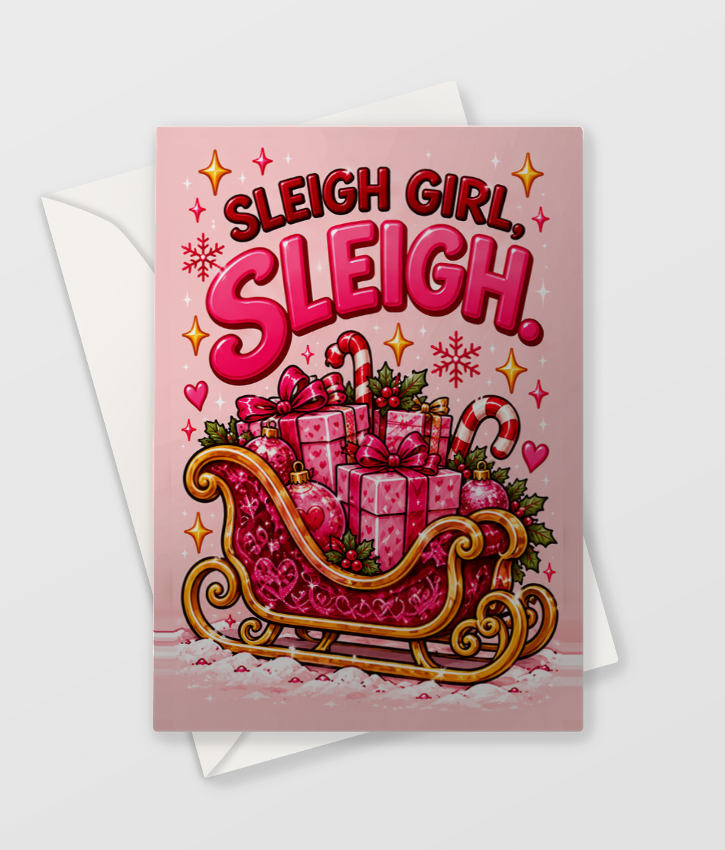 Sleigh Girl Sleigh Card, large A5 size