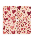 Glitter Hearts coaster set, pack of 4 pink and red heart coasters, gift for her