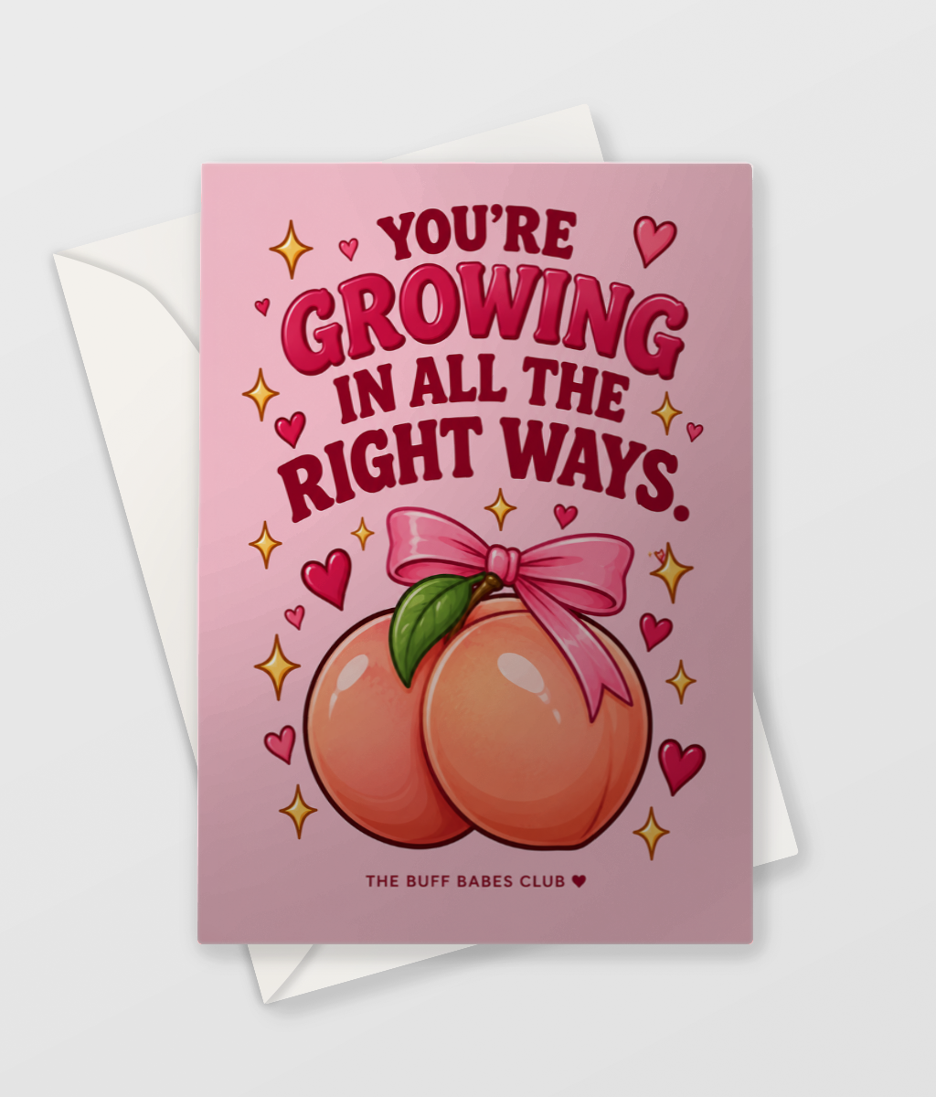 Growing in All the Right Ways Card, cute gym girl encouragement card, A6 with envelope