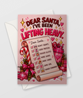 Dear Santa I've Been Lifting Heavy Card, funny gym girl Christmas card, A6 with envelope