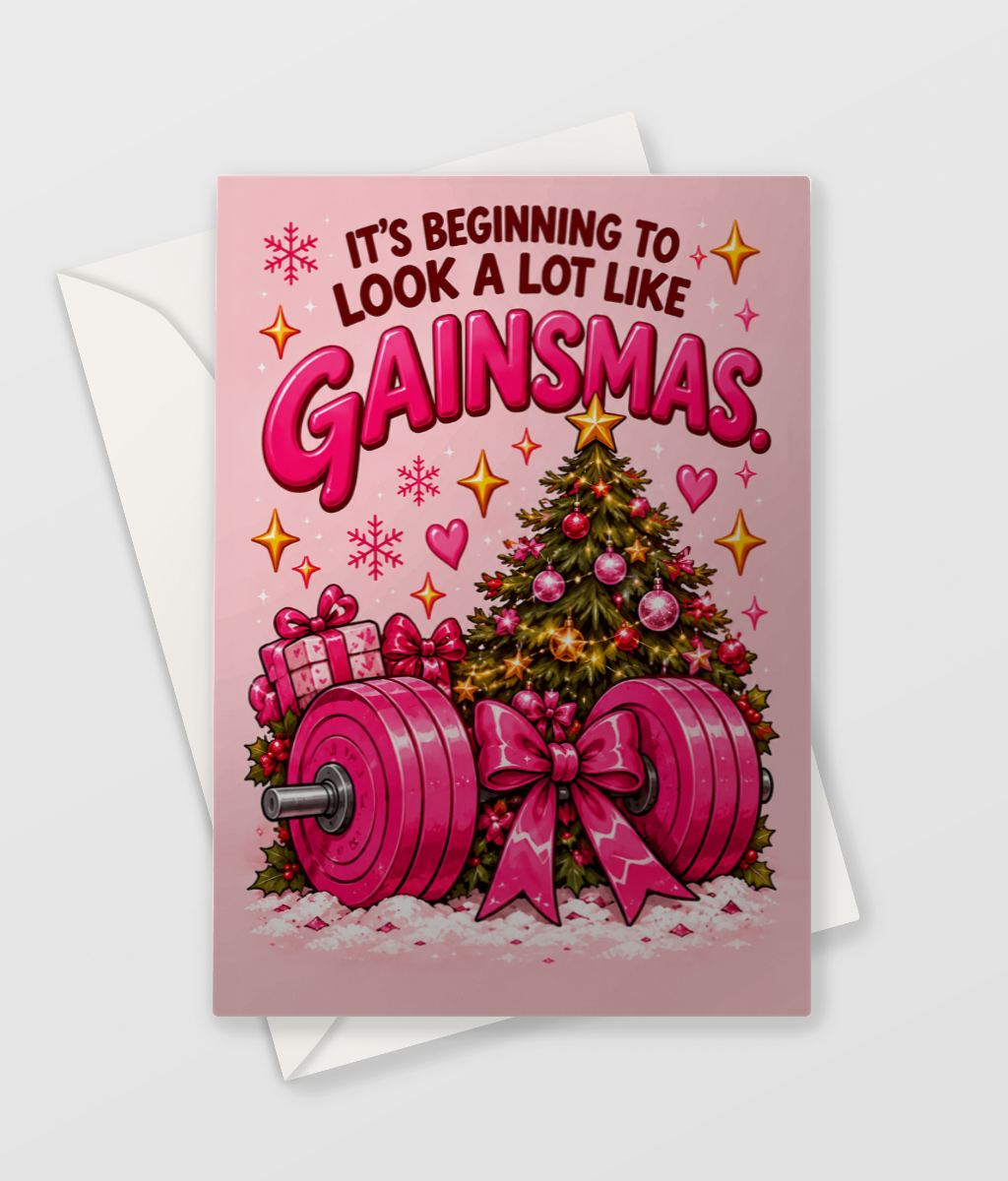Gainsmas Card, funny gym girl Christmas card, A6 with envelope