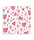 Hearts & Sparkles coaster set, pack of 4 pink coasters, gym girl gift for her