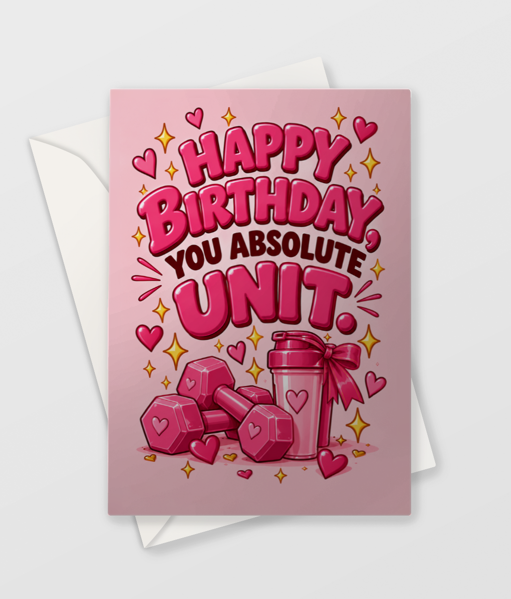 Happy Birthday You Absolute Unit Card, large A5 size
