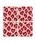 Leopard Hearts coaster set, pack of 4 pink leopard print coasters, gift for her