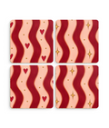 Ruby Waves coaster set, pack of 4 red and pink coasters, Christmas gift for her